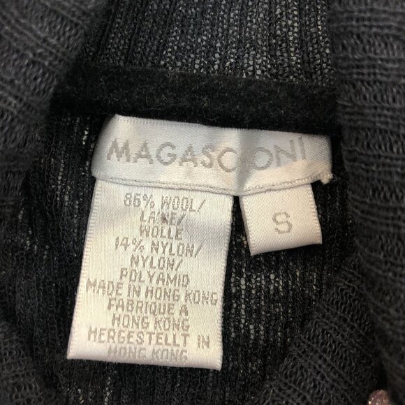 Magaschoni Black Ribbed Turtleneck Sweater Beaded Stripes Semi-Sheer Size S - Picture 2 of 9